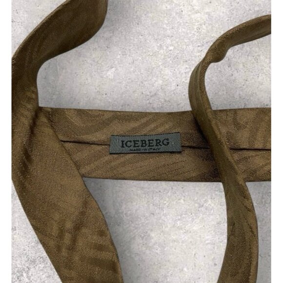 ICEBERG Linen Silk Tie ITALY XL Brown Geometric Art  W:3.6" EUC - Picture 4 of 7